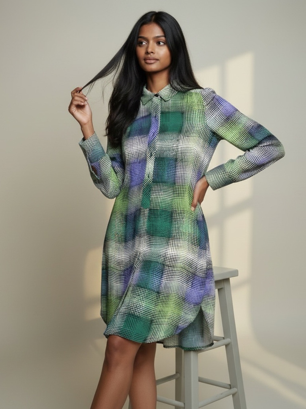 BCBGMaxAzria Boho Indie checker colorful long fit.